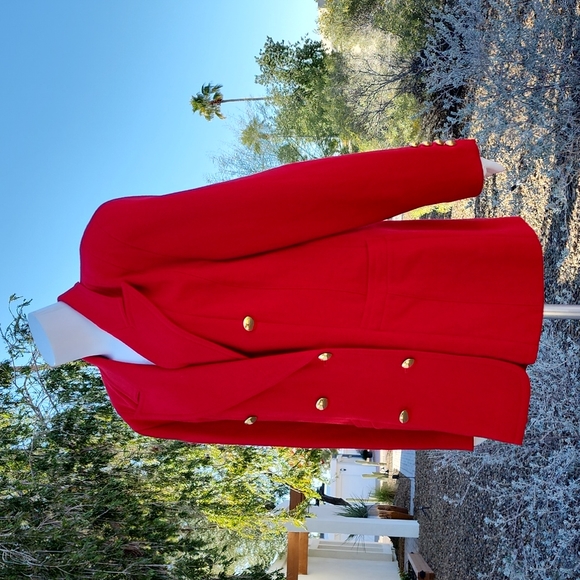 VINTAGE ESCADA Double Breasted Red Wool Blazer 42 10 Jacket Gold Buttons 1980s - Picture 10 of 16